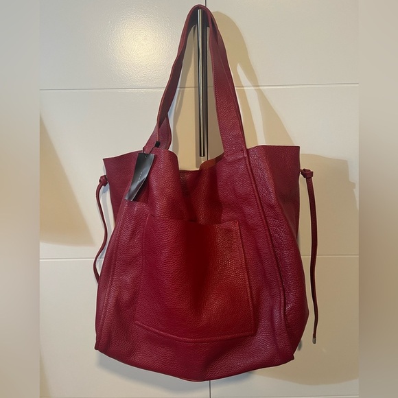 Zara Handbags - NWT Zara Red Leather Shopper Tote Bag